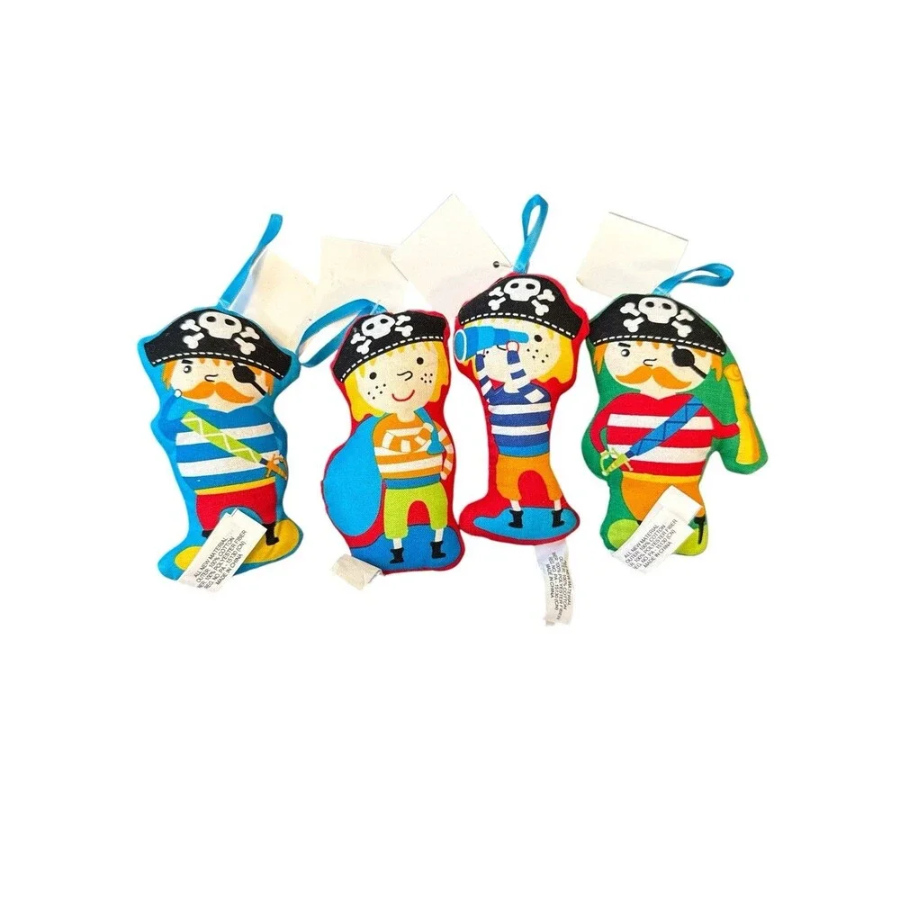 Lot Of 4 Hobby Lobby Pirate Plush Tree Ornaments Nautical Pirate Decor Kids Room
